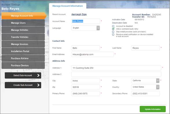 LenderOutlook Help - Manage Account Information